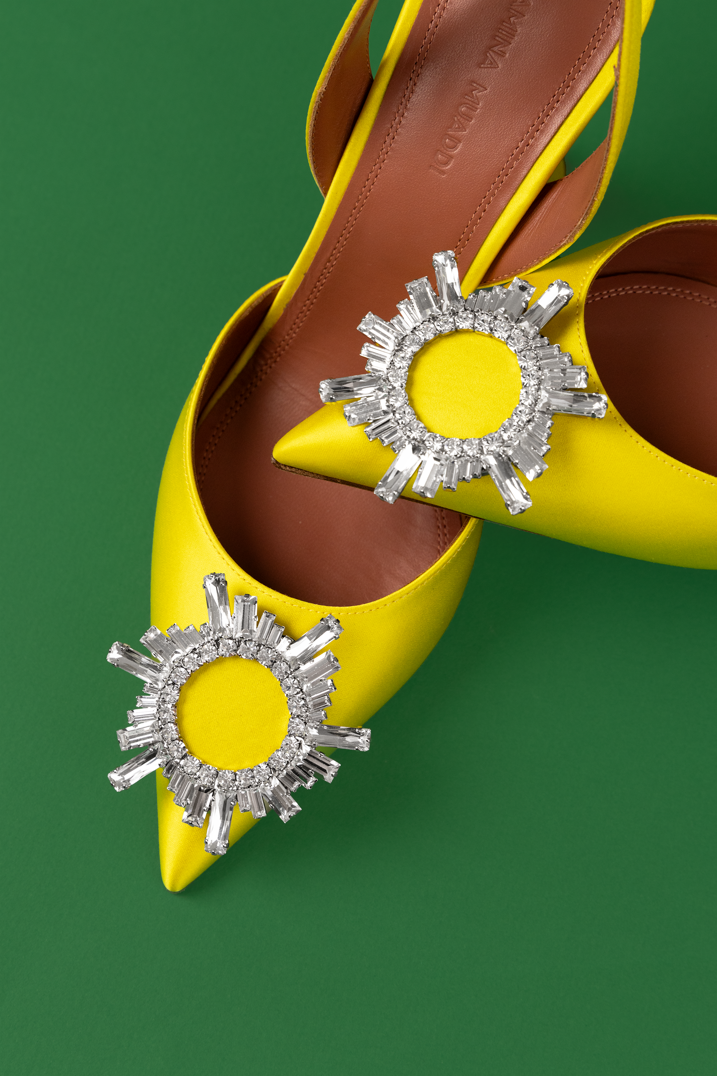 Amina Muaddi Begum Satin Slingbacks in Yellow