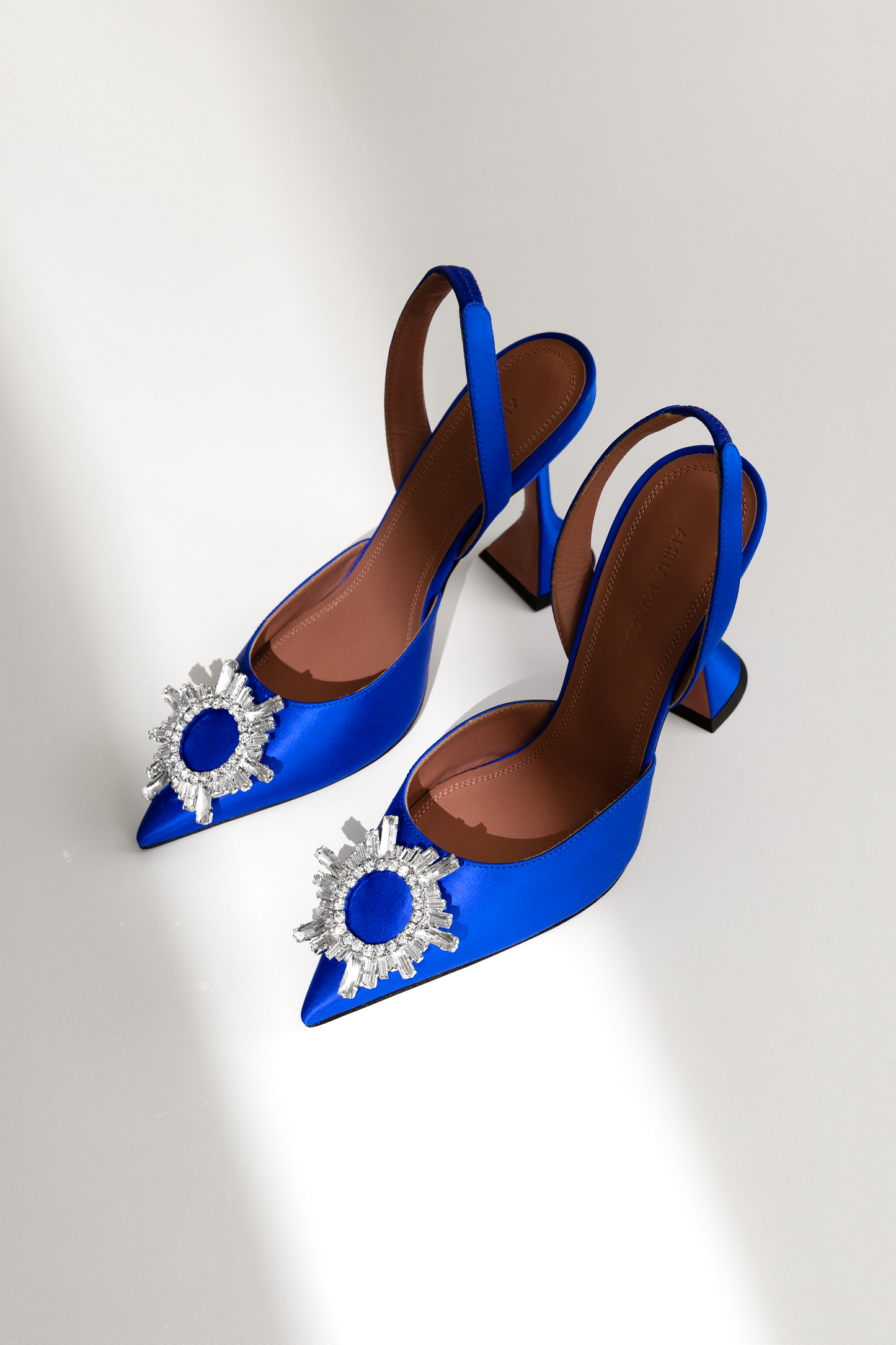 Amina Muaddi Begum Satin Slingback Pumps in Electric Blue