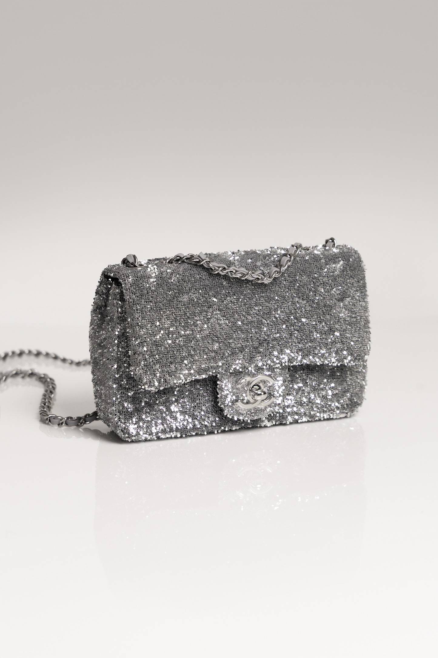 Chanel Mini Sequin Flap Bag in Argent