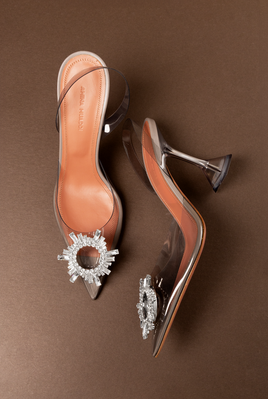 Amina Muaddi Begum PVC Light Grey Slingback Pumps