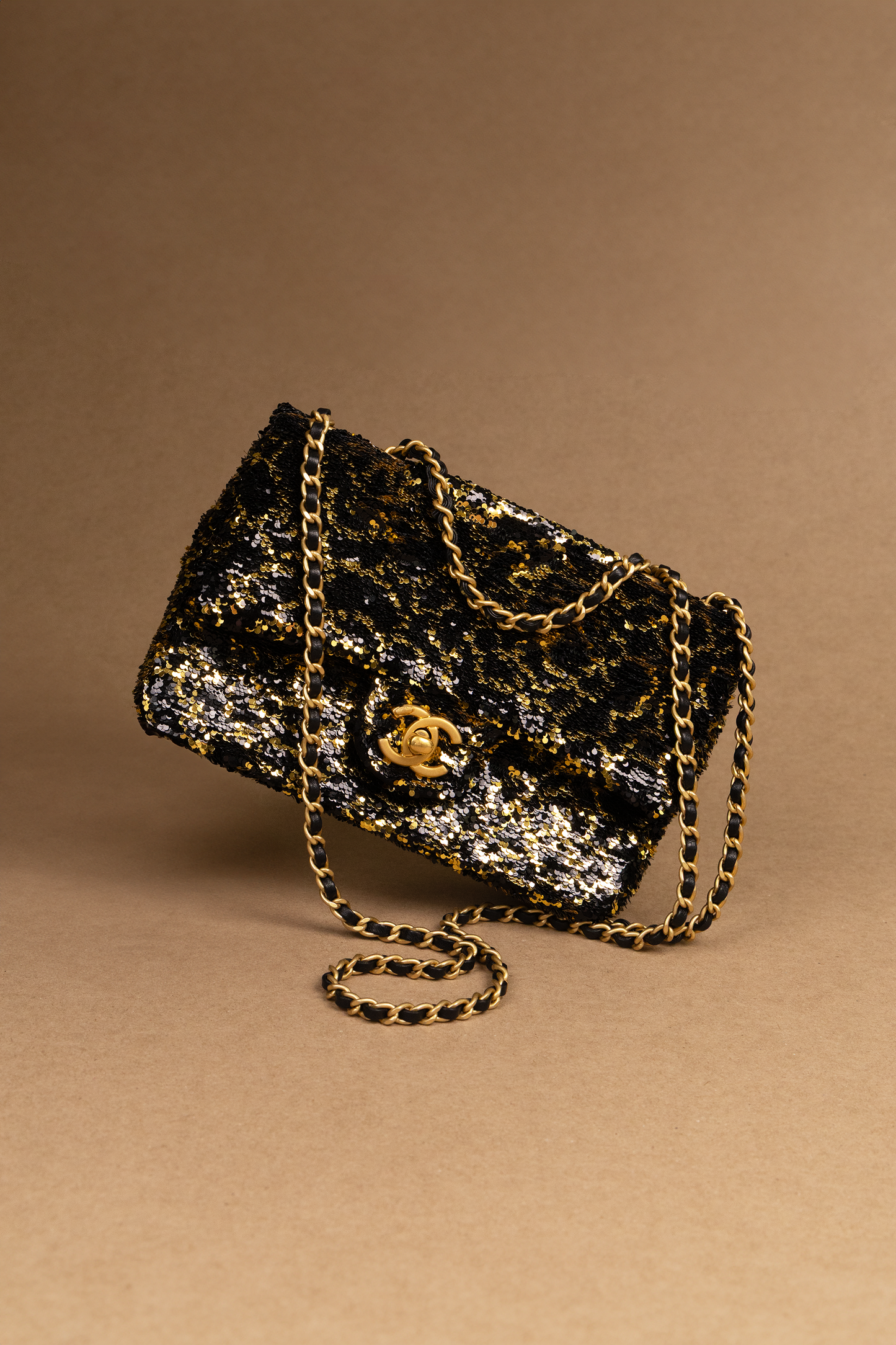 Chanel Mini Sequin Flap Bag in Black/Gold