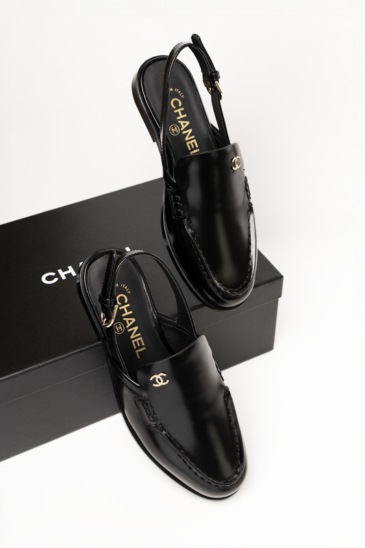 Chanel Black Leather Slingback Loafers
