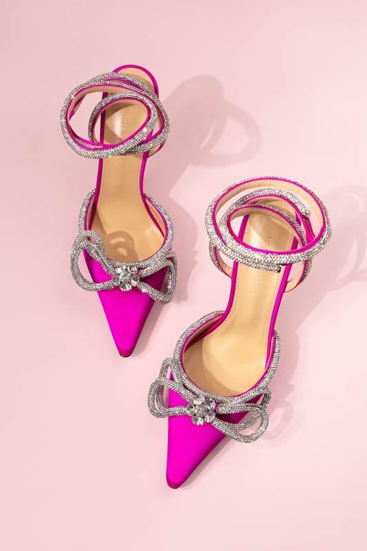 Mach & Mach Double Bow Pointed Pumps in Fuchsia