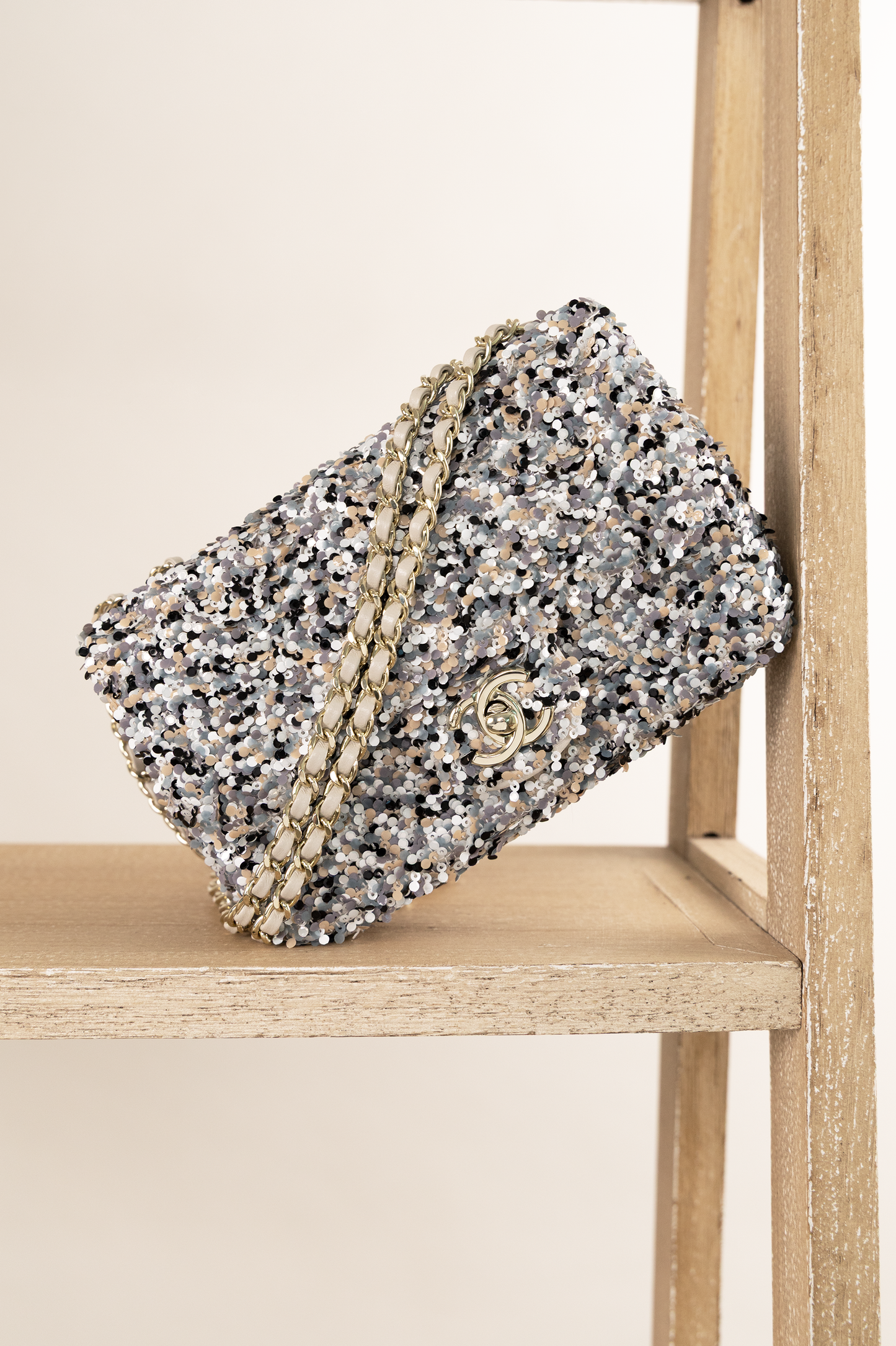 Chanel Mini Sequin Flap Bag in Gray, Black, White & Pearly White