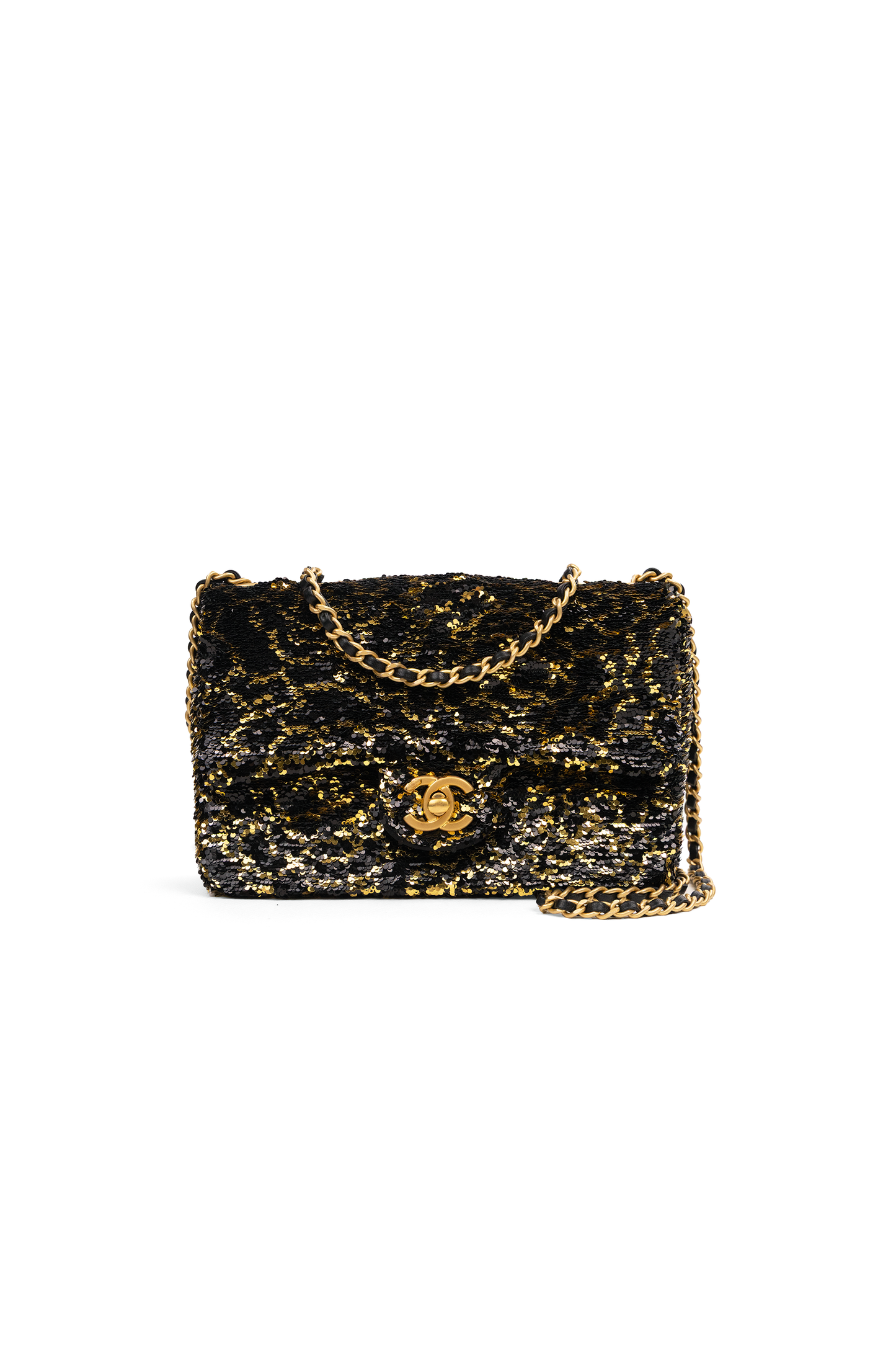 Chanel Mini Sequin Flap Bag in Black/Gold