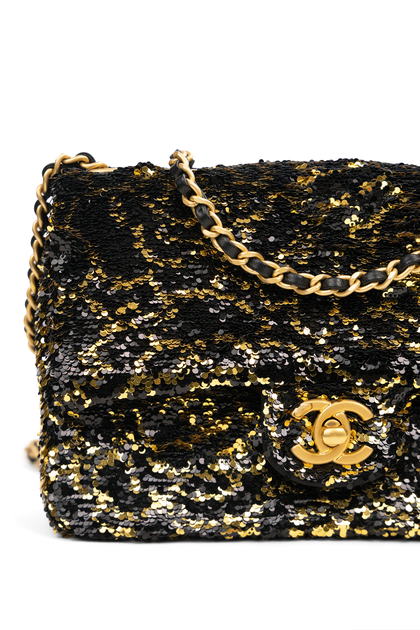 Chanel Mini Sequin Flap Bag in Black/Gold