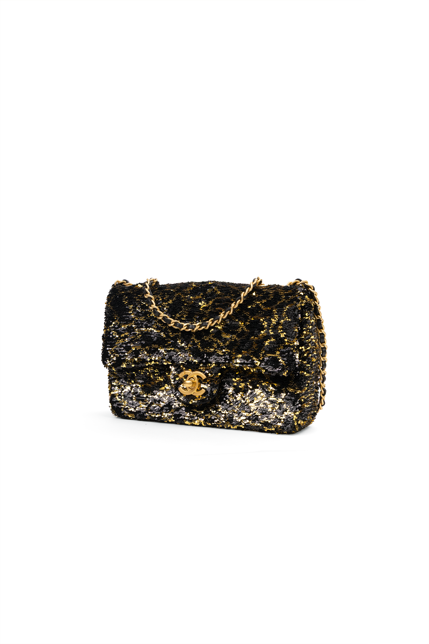 Chanel Mini Sequin Flap Bag in Black/Gold
