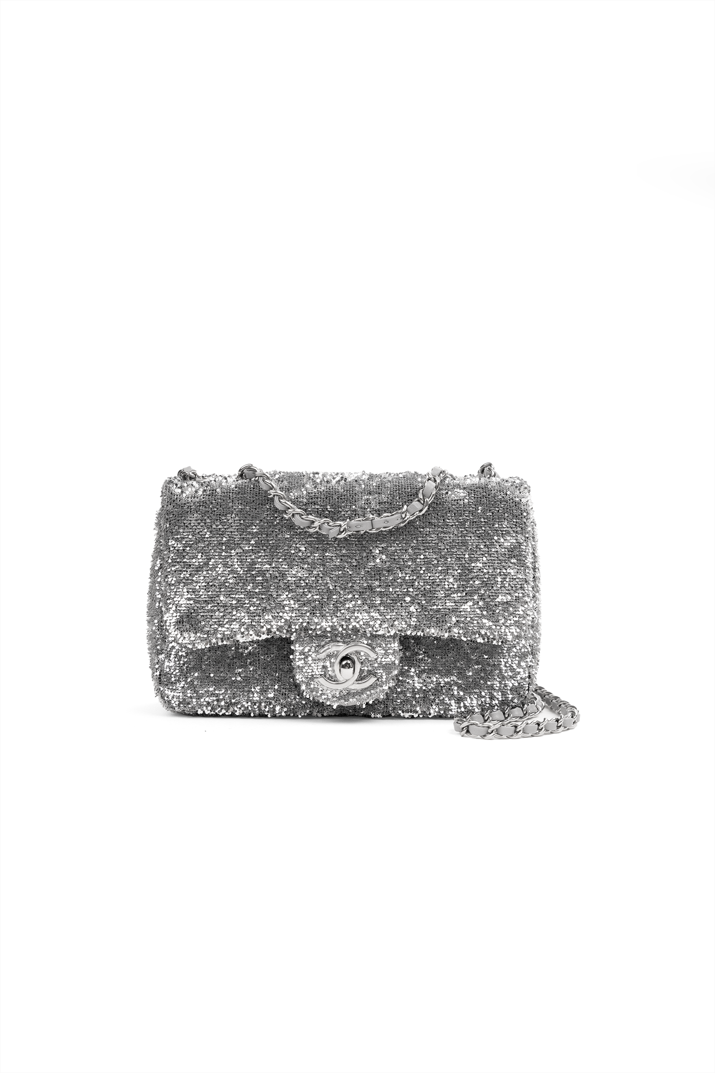 Chanel Mini Sequin Flap Bag in Silver