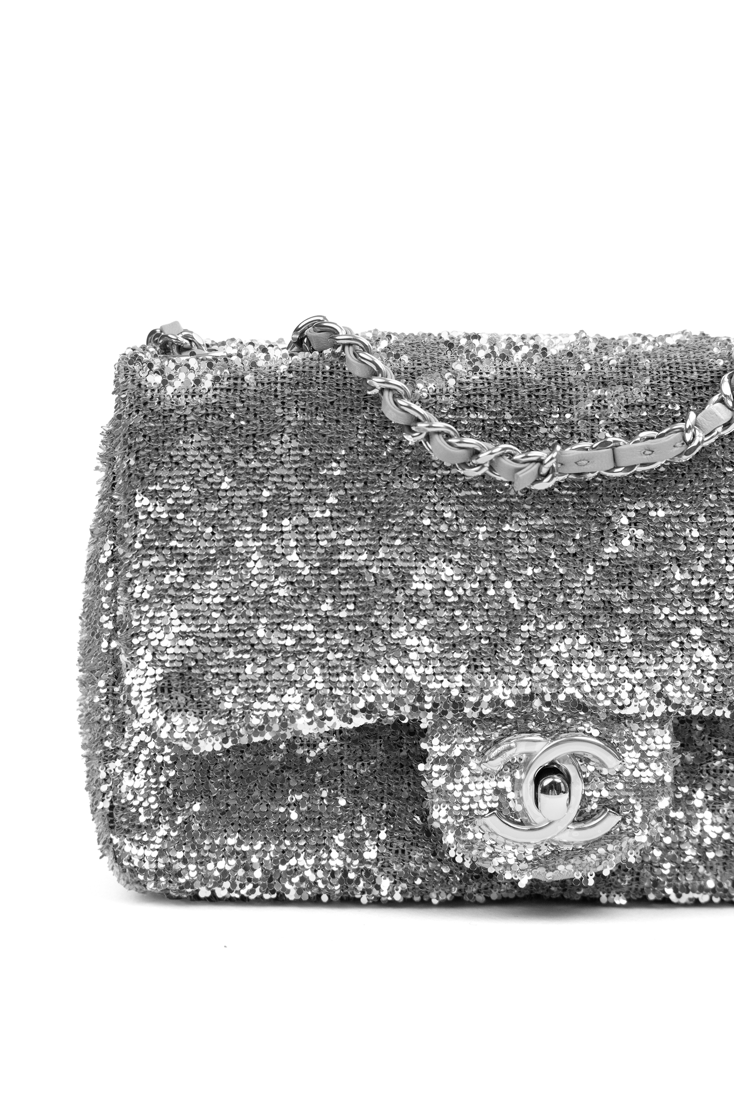 Chanel Mini Sequin Flap Bag in Silver
