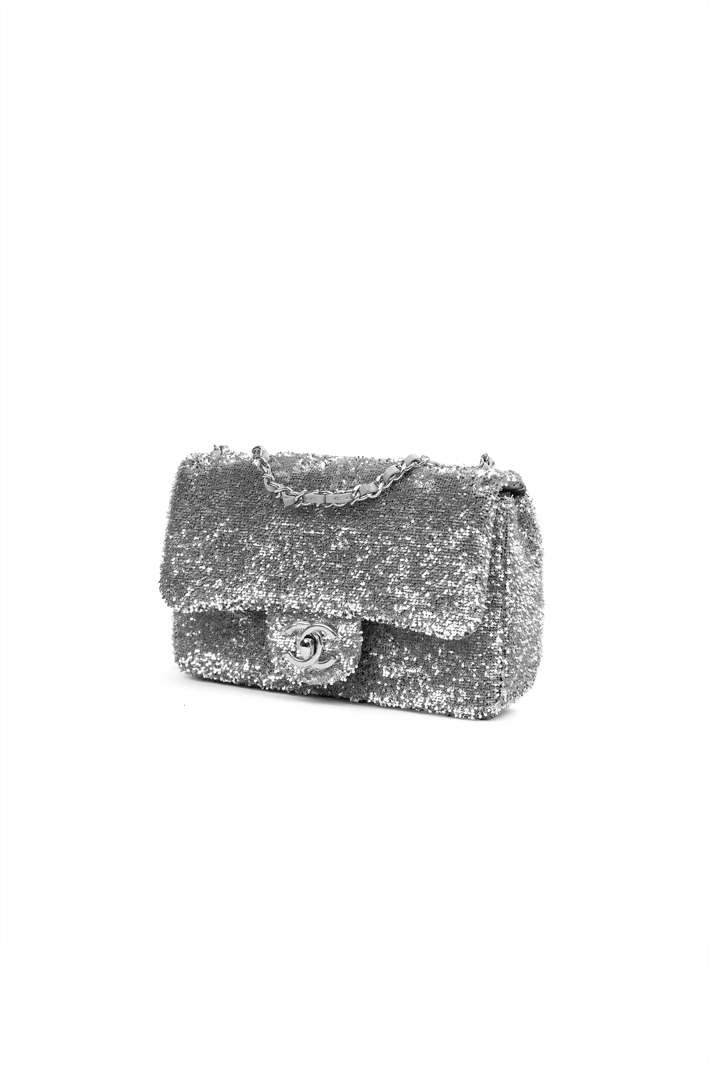 Chanel Mini Sequin Flap Bag in Silver