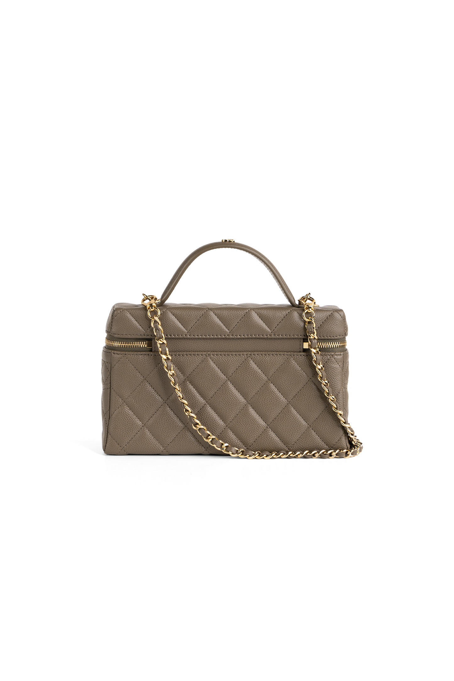 Chanel Vanity Case with Top Handle & Chain in Khaki