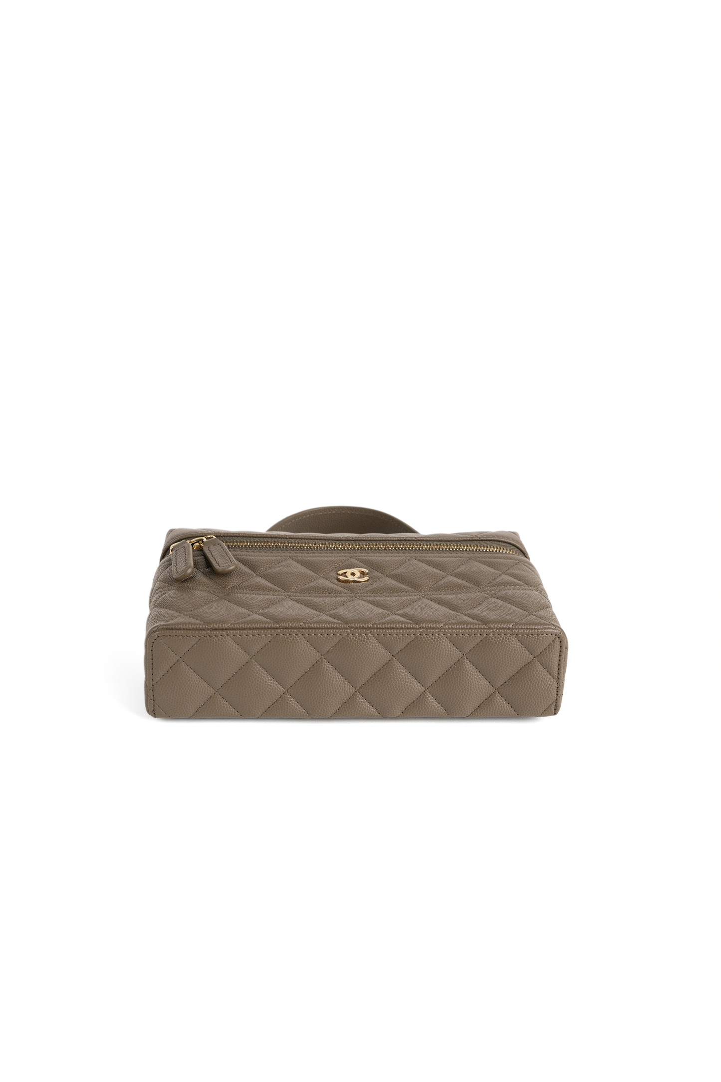 Chanel Vanity Case with Top Handle & Chain in Khaki