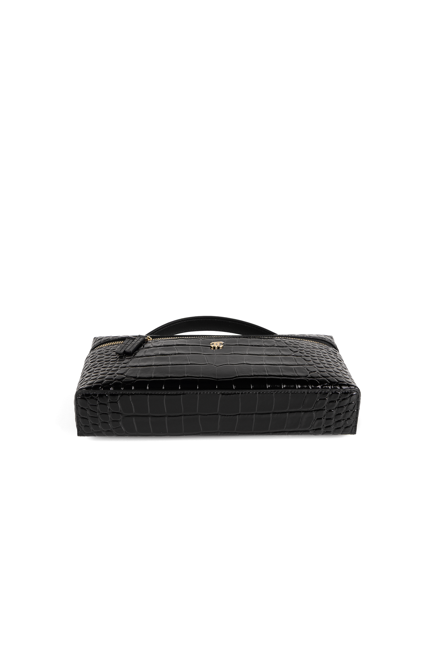 Chanel Black Crocodile Embossed Vanity Case with Chain