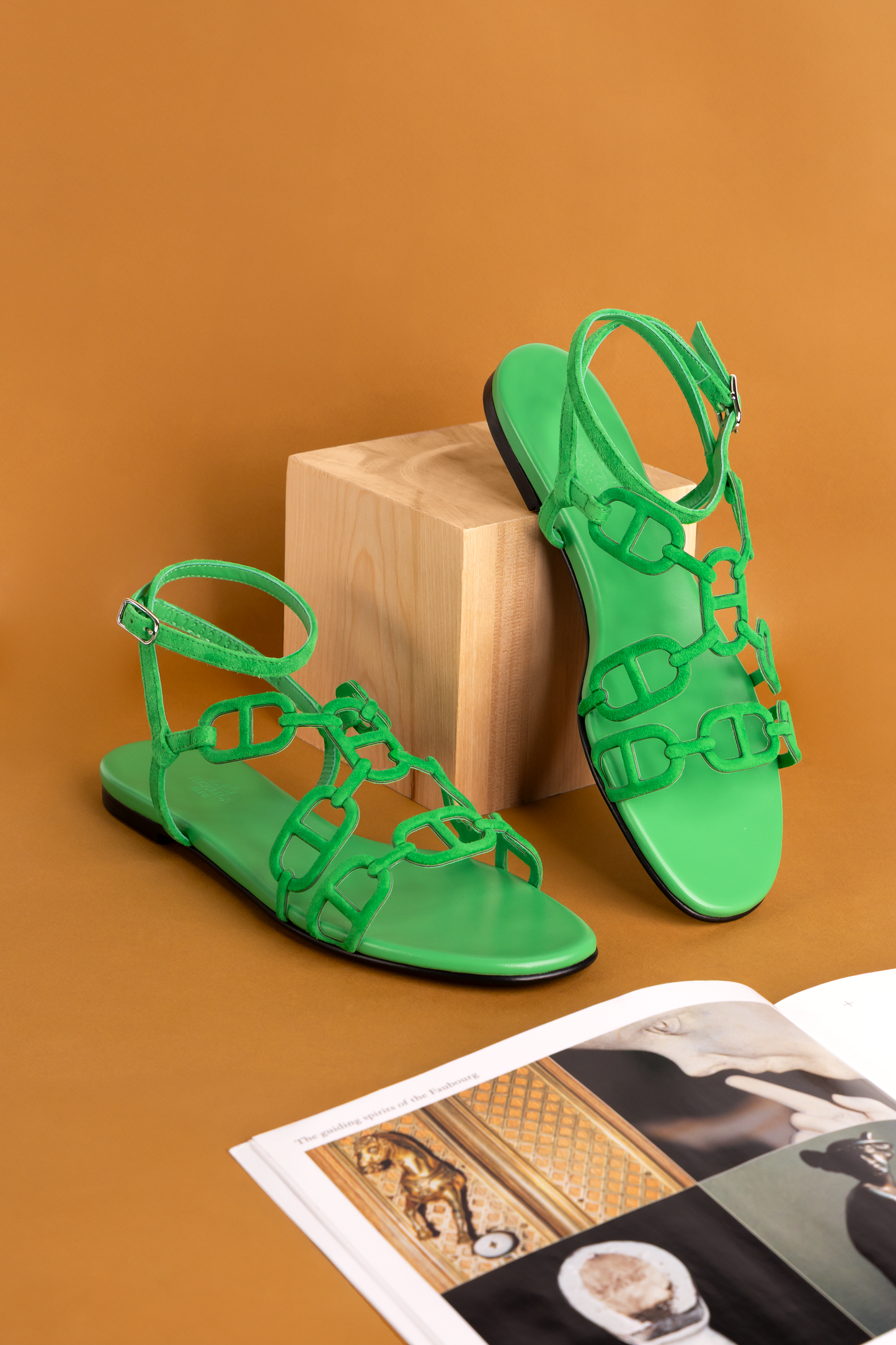Hermès Naos Velvet Sandals in Green