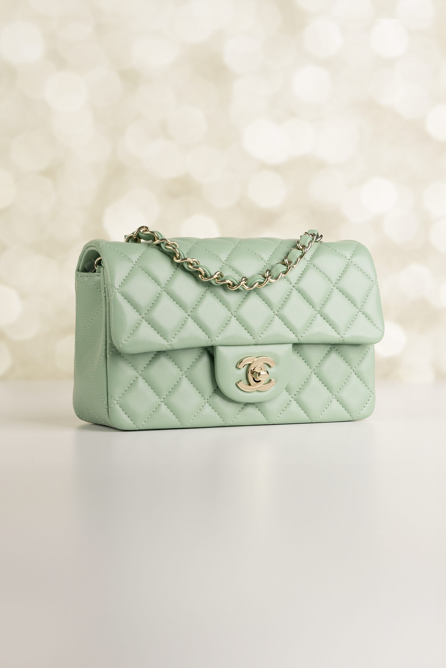 Chanel Mini Classic Lambskin Flap Bag in Light Green
