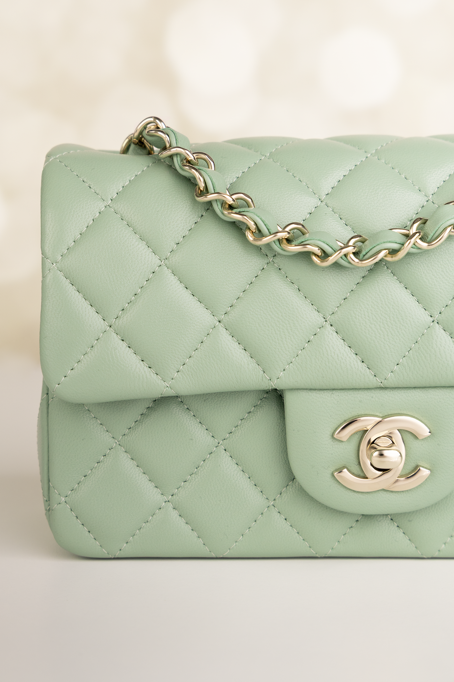 Chanel Mini Classic Lambskin Flap Bag in Light Green