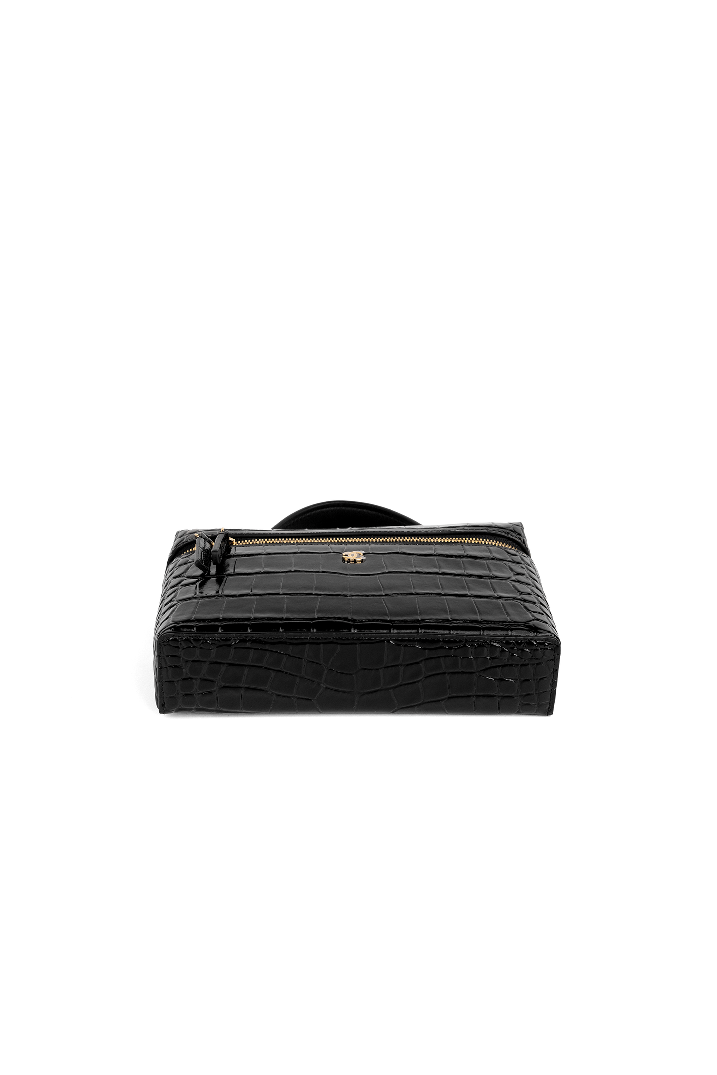 Chanel Black Crocodile Embossed Vanity Case with Chain
