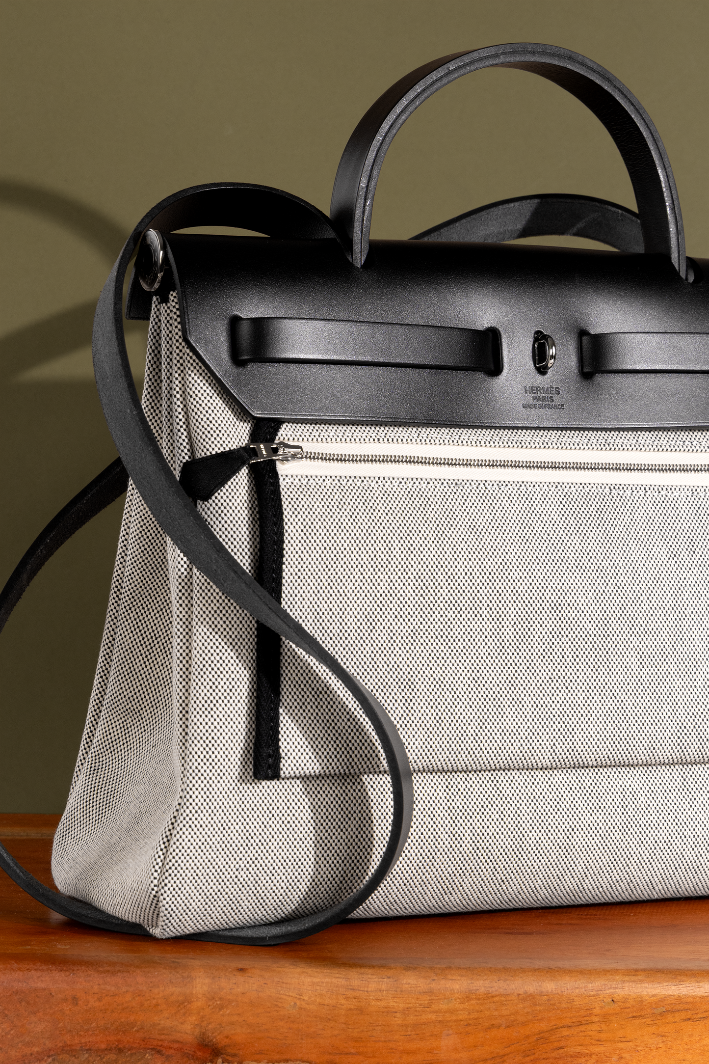 Hermès Herbag 31 Pegasus in Toile Black/Ecru/Blue Indigo