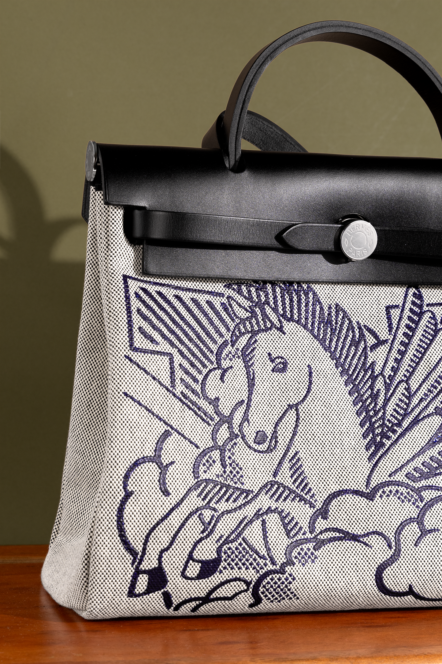 Hermès Herbag 31 Pegasus in Toile Black/Ecru/Blue Indigo