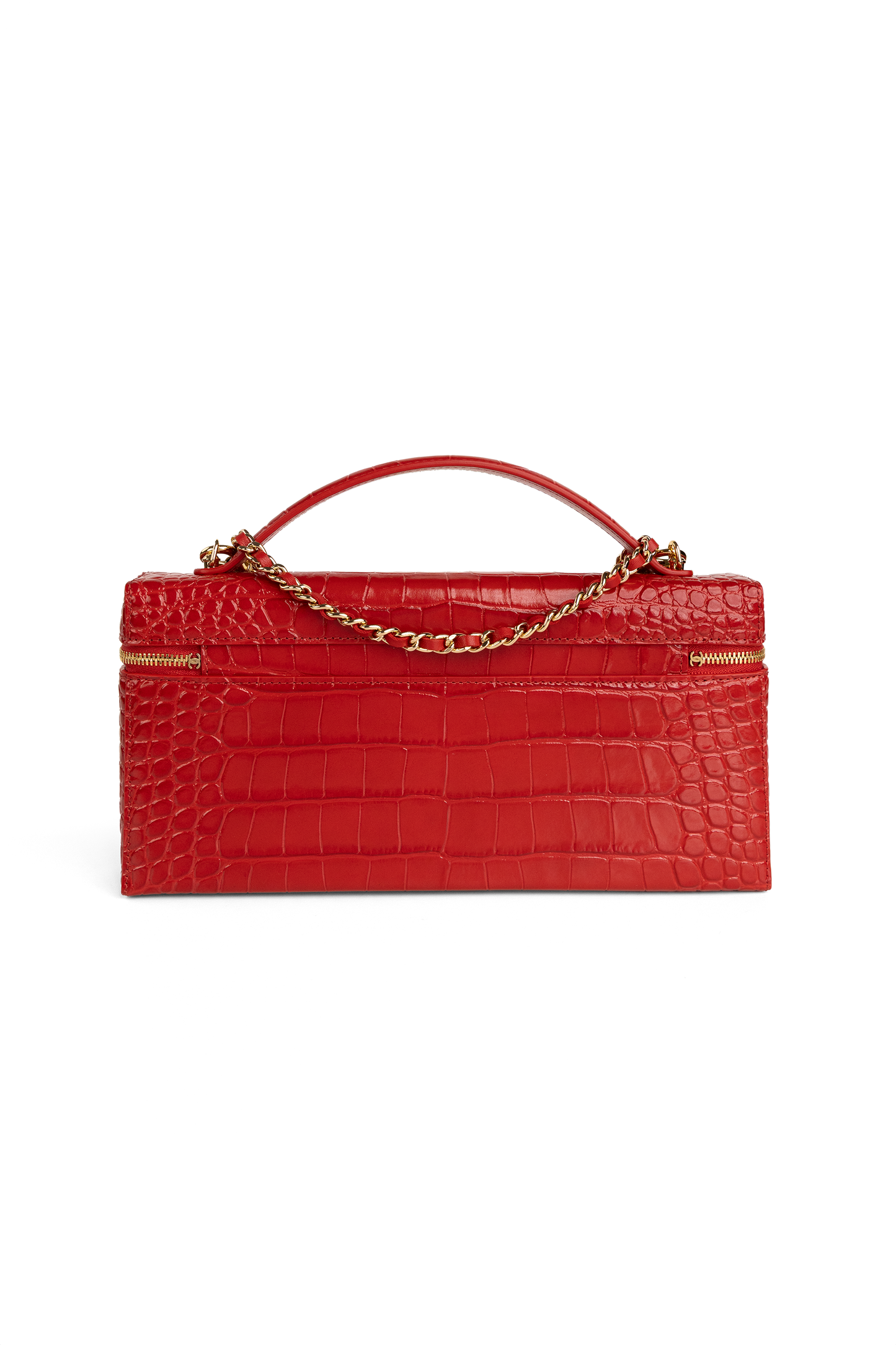 Chanel Red Crocodile Embossed Vanity Case with Chain