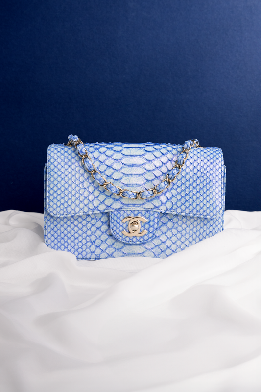 Chanel Blue Iridescent Mini Python Flap Bag