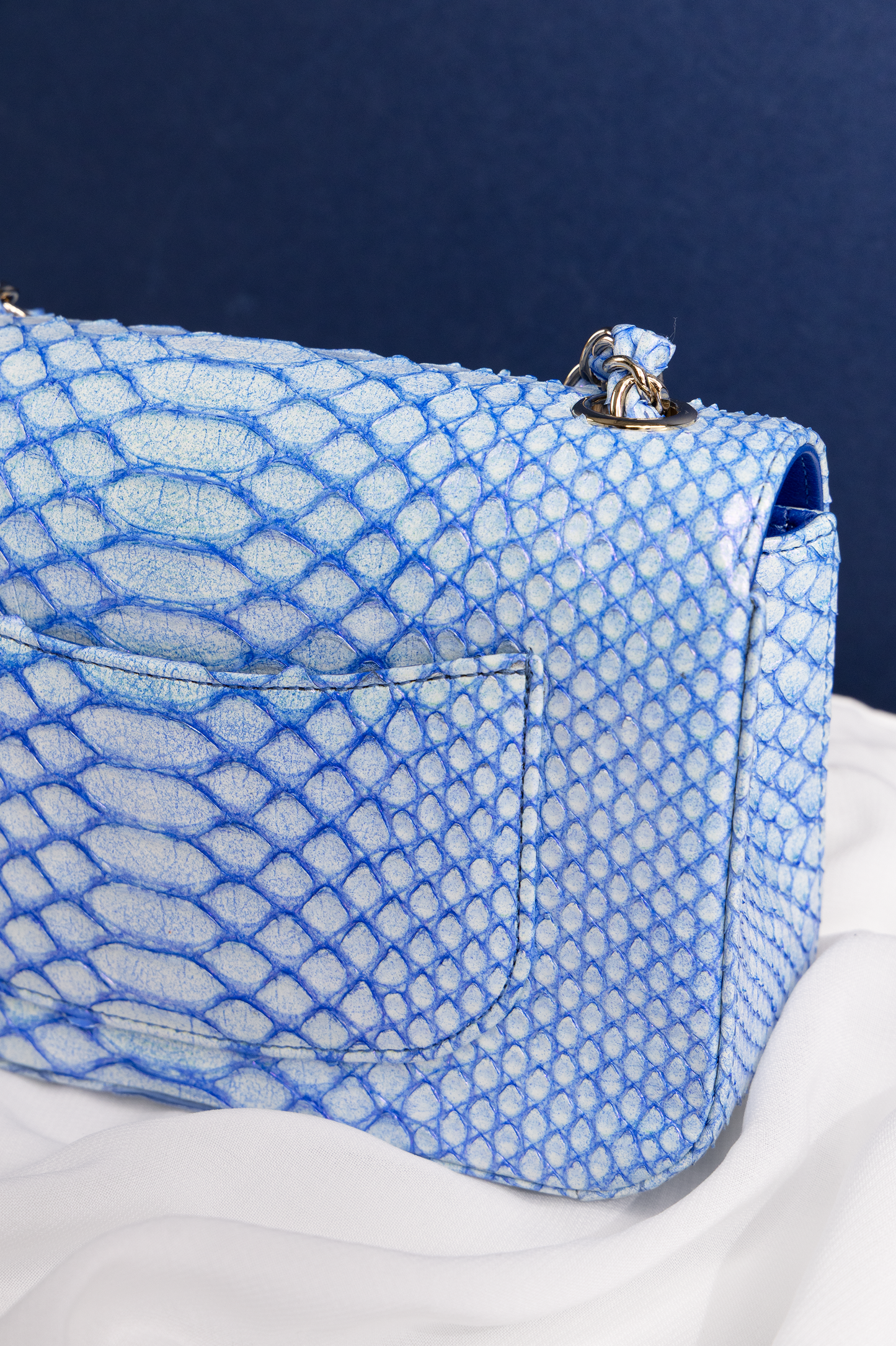 Chanel Blue Iridescent Mini Python Flap Bag