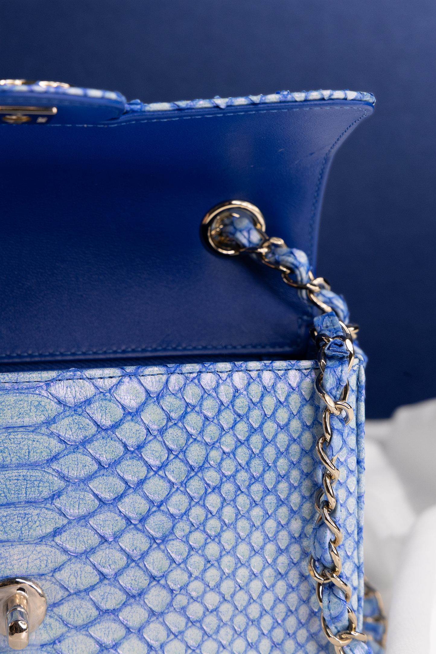 Chanel Blue Iridescent Mini Python Flap Bag