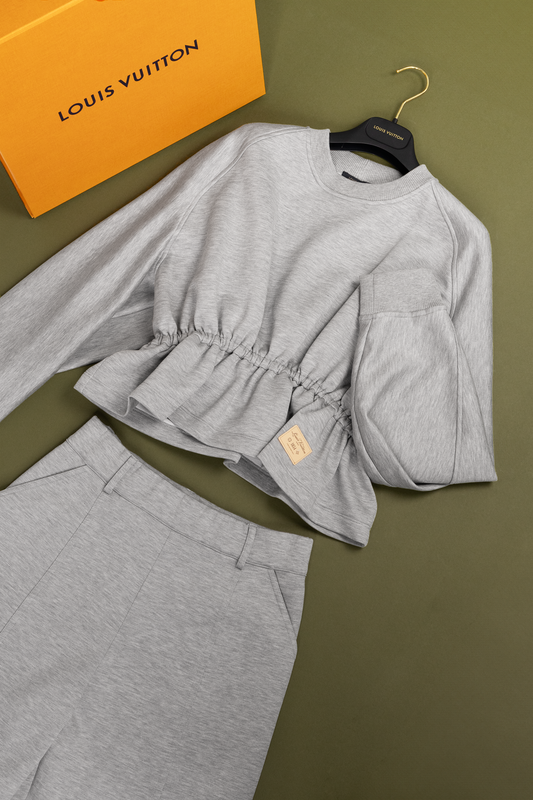 Louis Vuitton Grey Peplum Waist Sweater & Pants