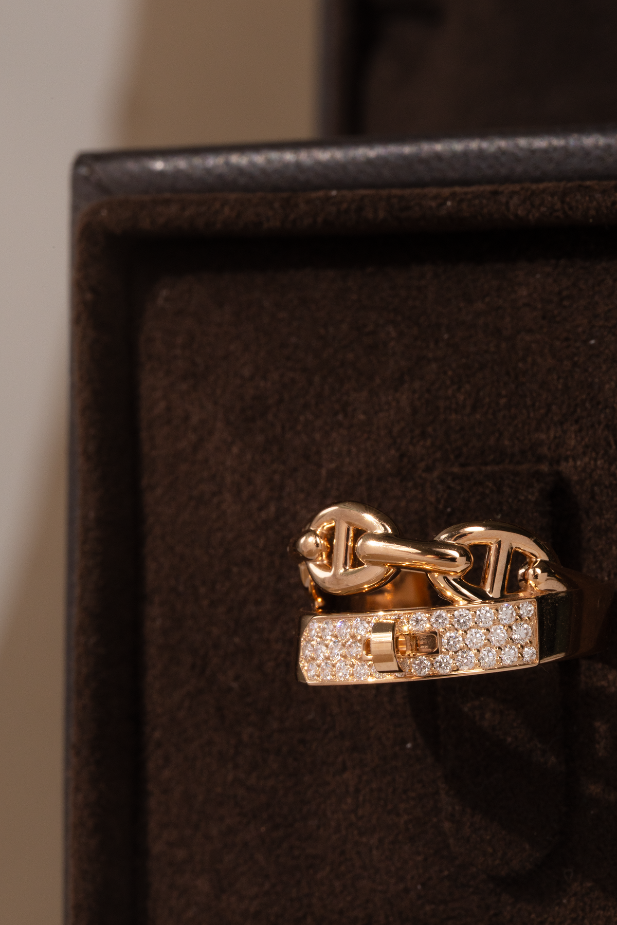 Hermès Rose Gold Gavroche & Chaine D'ancre Earrings & Rose Gold Diamond Kelly Ring