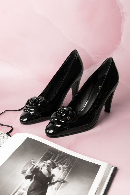Chanel Black Camelia Flower Pumps
