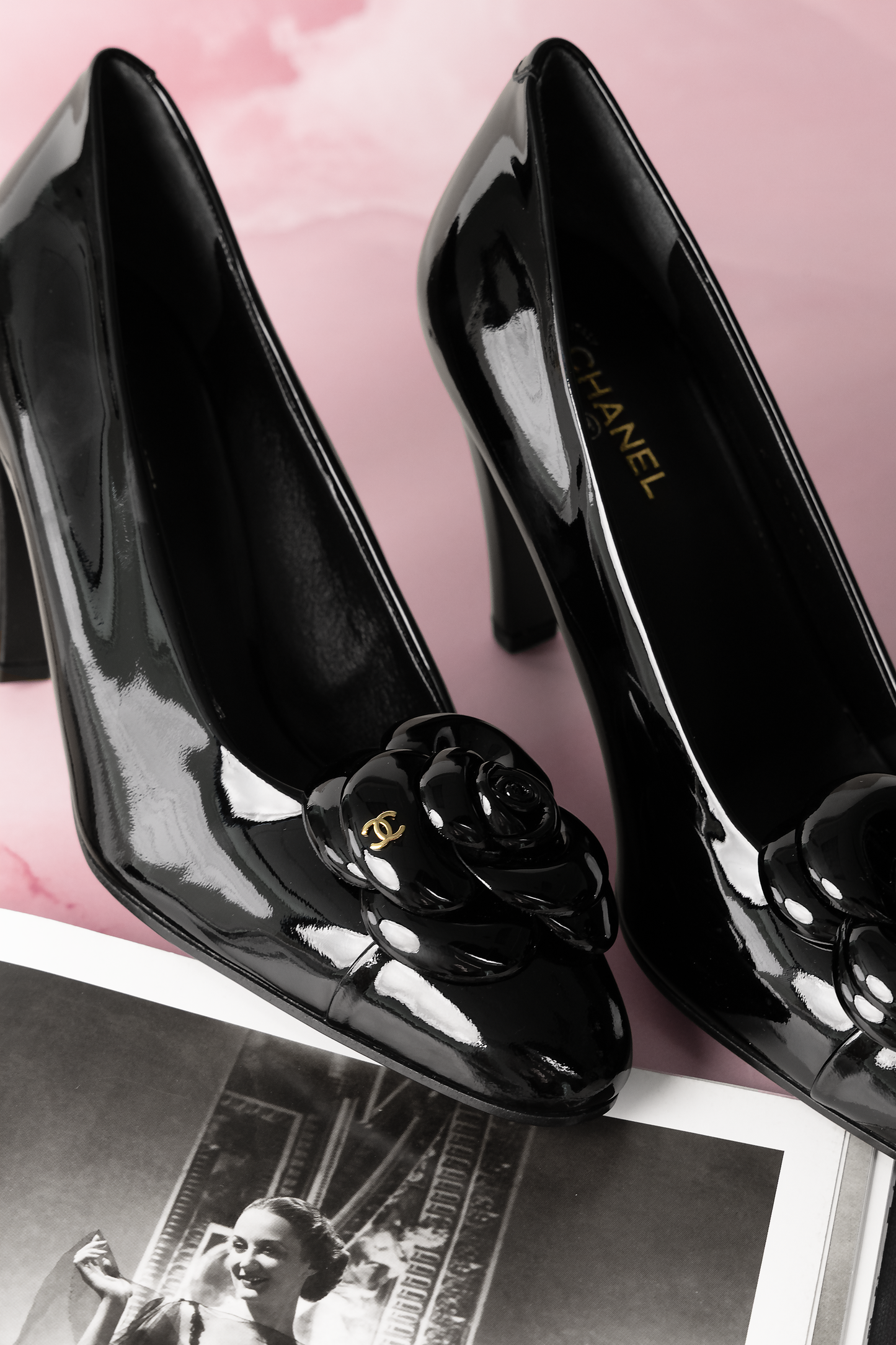 Chanel Black Camelia Flower Pumps