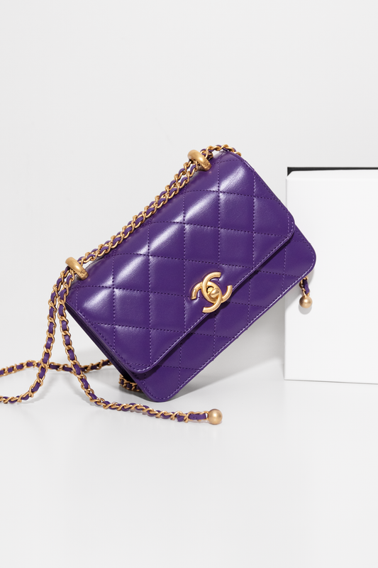 Chanel Small Quilted Lambskin Flap Bag with Chain in Purple