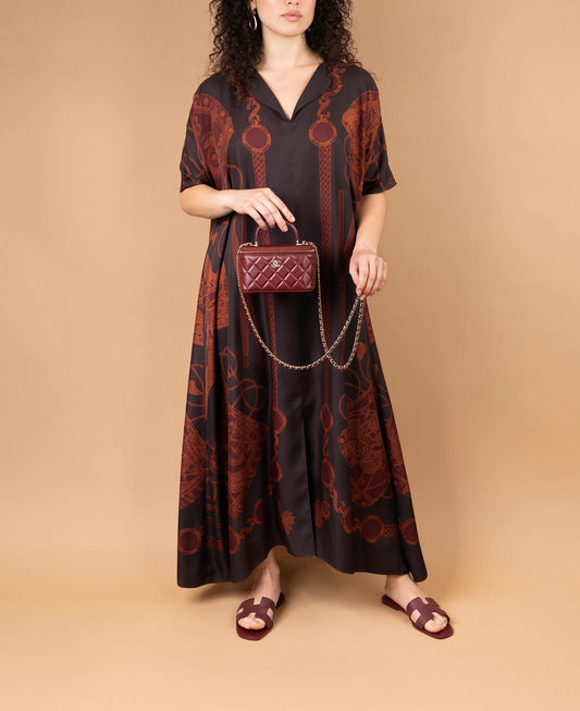 Hermès Marron Ebene Caftan & Chanel Burgundy Vanity Case with Chain