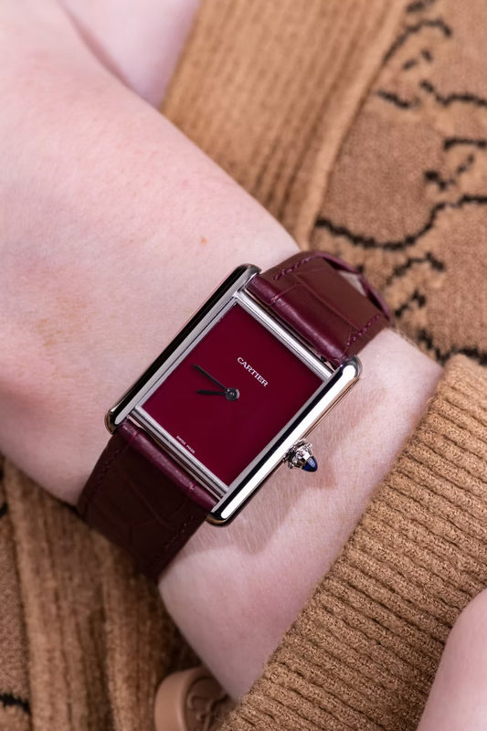 Cartier Tank Watch in Burgundy