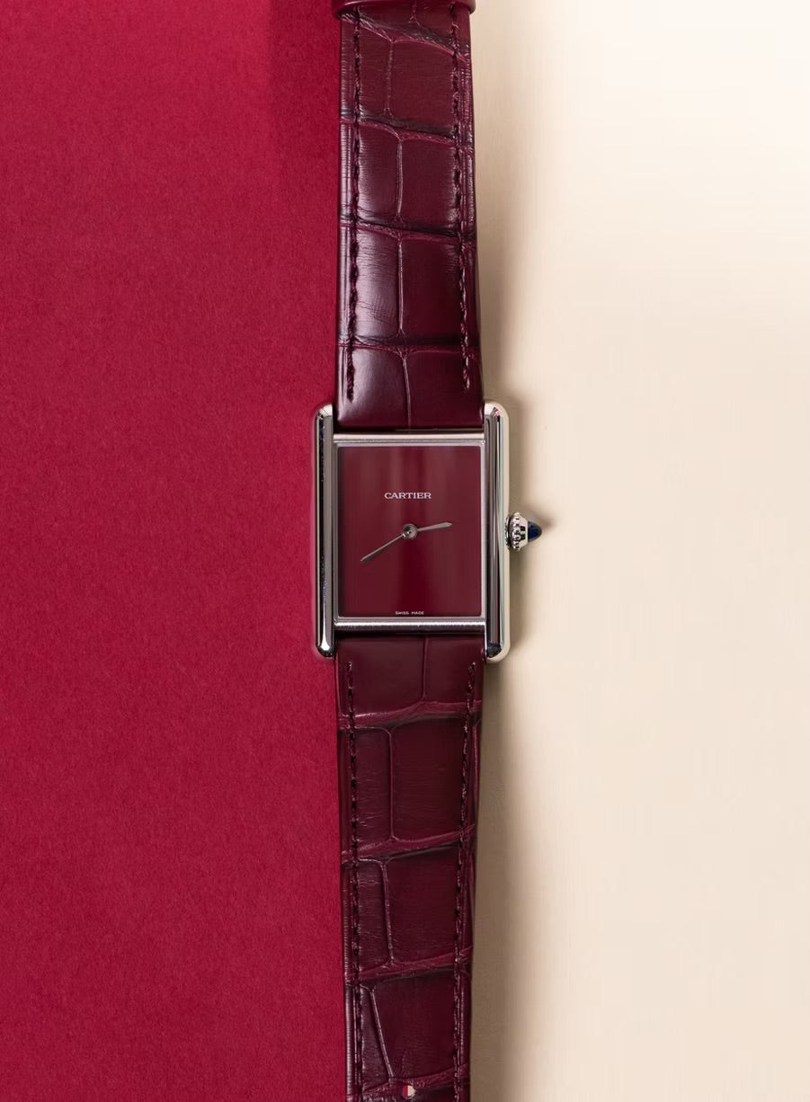 Cartier Alligator 25mm Tank Must De Cartier Watches in Blue & Burgundy