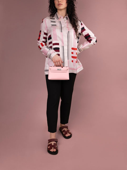 Hermès Kelly Pochette Rose Sakura PHW with "Bride a Bloc" Silk Top
