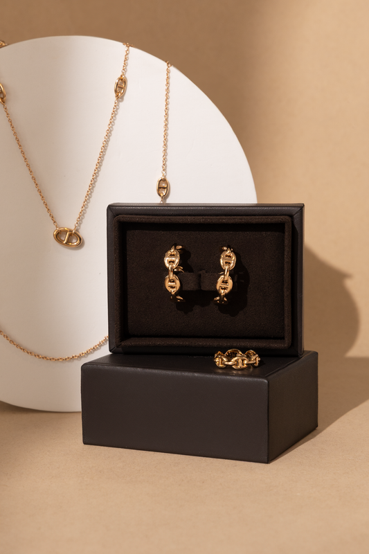 Hermès Rose Gold Farandole Necklace with Chaine D'ancre Enchainee Earrings & Ring