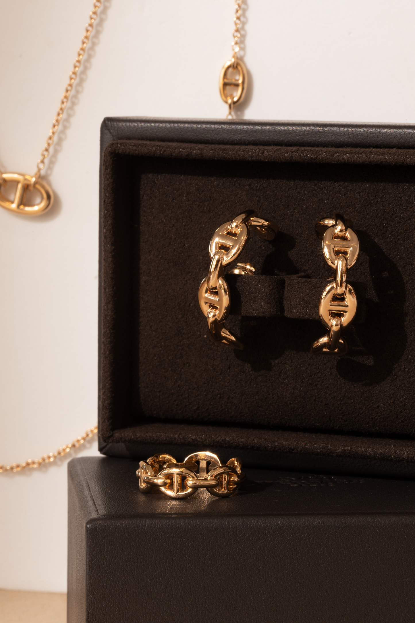 Hermès Rose Gold Farandole Necklace with Chaine D'ancre Enchainee Earrings & Ring