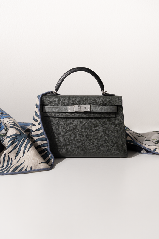Hermès Mini Kelly 20 Epsom in Tricolor Vert Mangrove/ Vert Amande / Black PHW