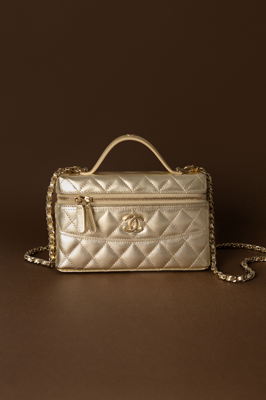 Chanel Vanity Case with Chain in Light Golden