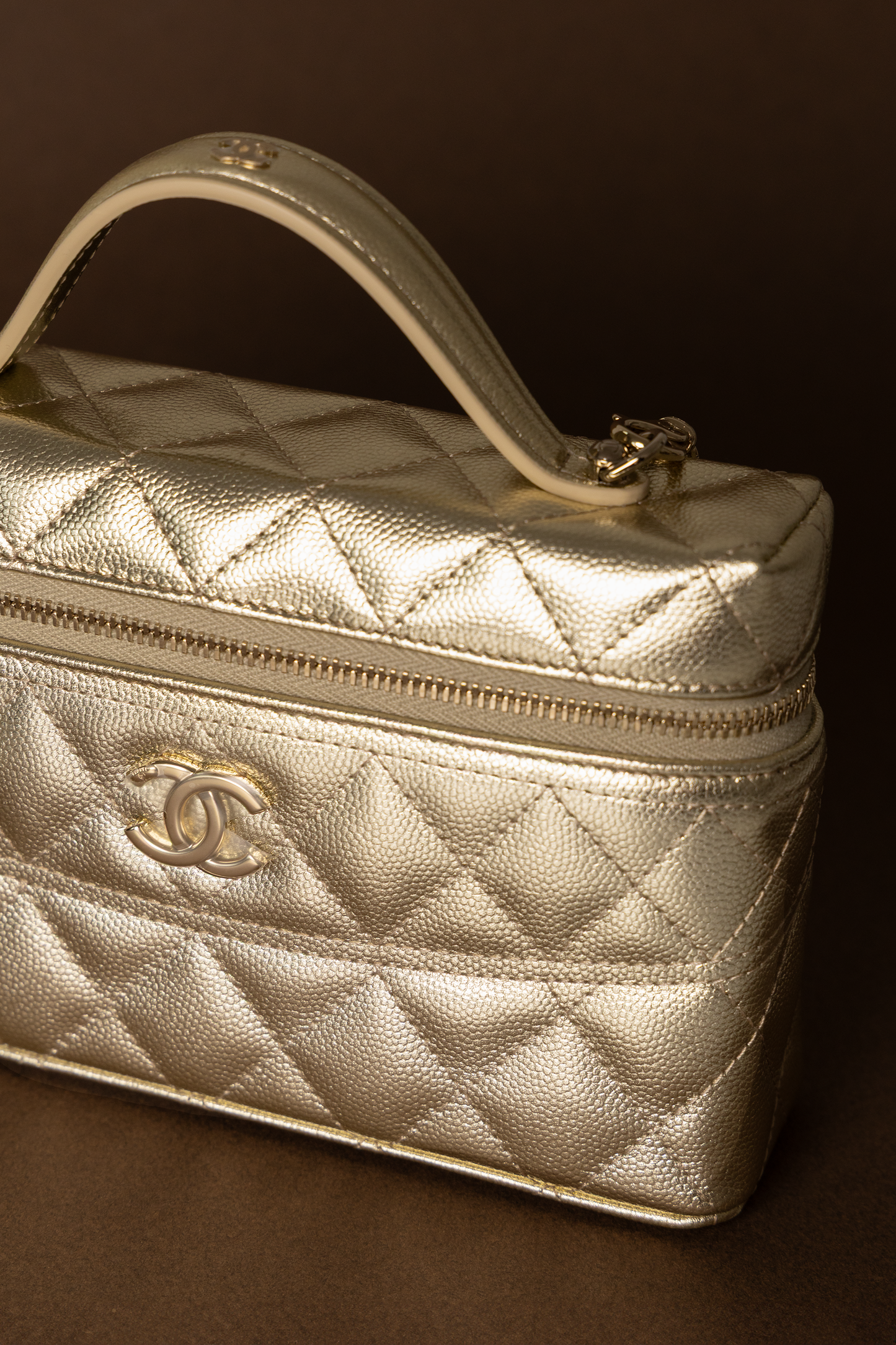 Chanel Vanity Case with Chain in Light Golden