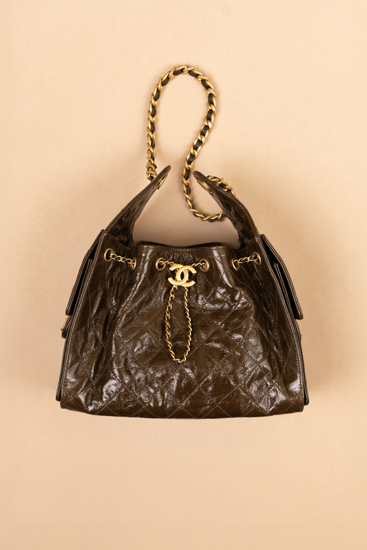 Chanel Hobo 25 Bag Shiny Crumpled Calfskin in Dark Brown