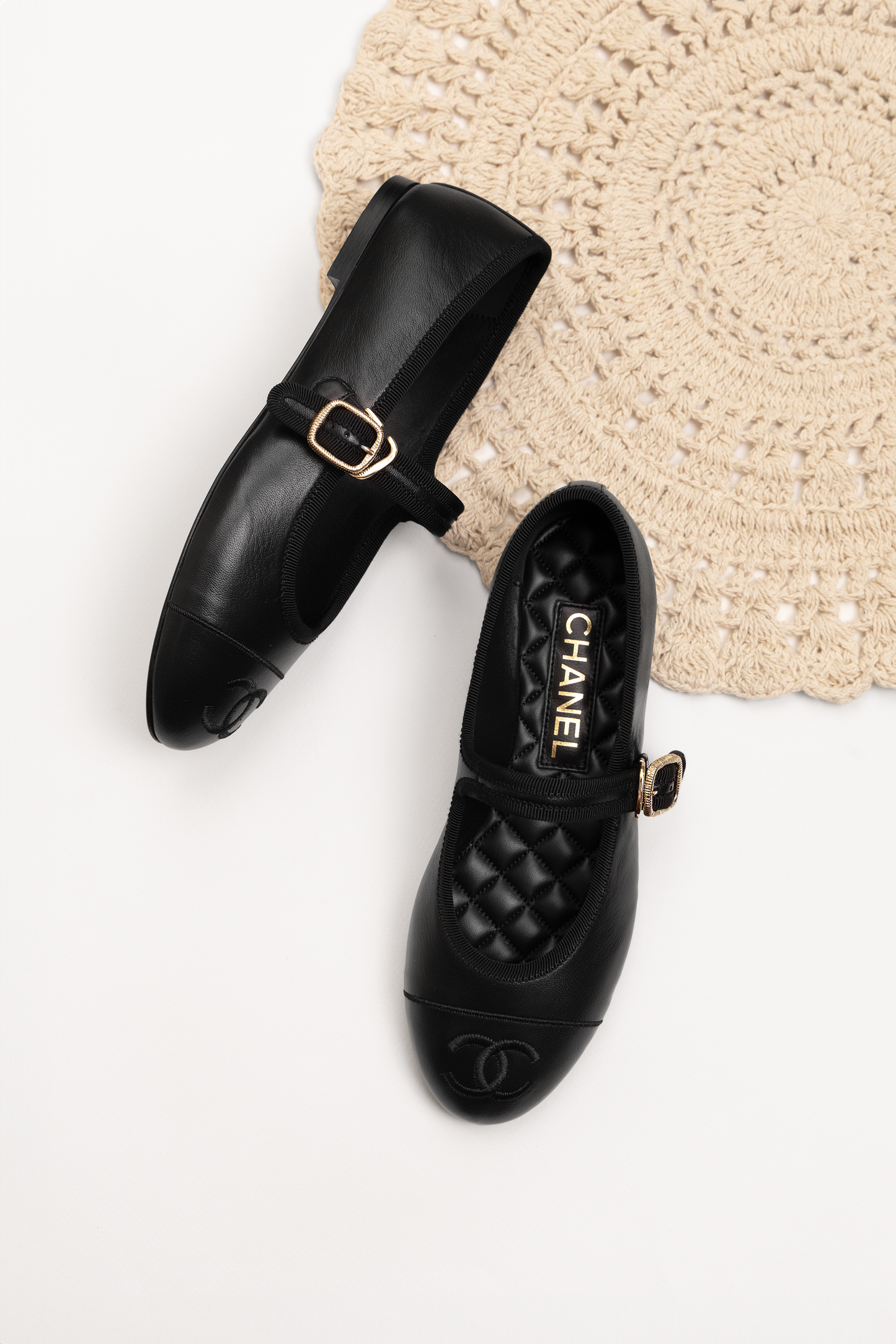 Chanel Lambskin Leather Mary Janes With Strap In Black