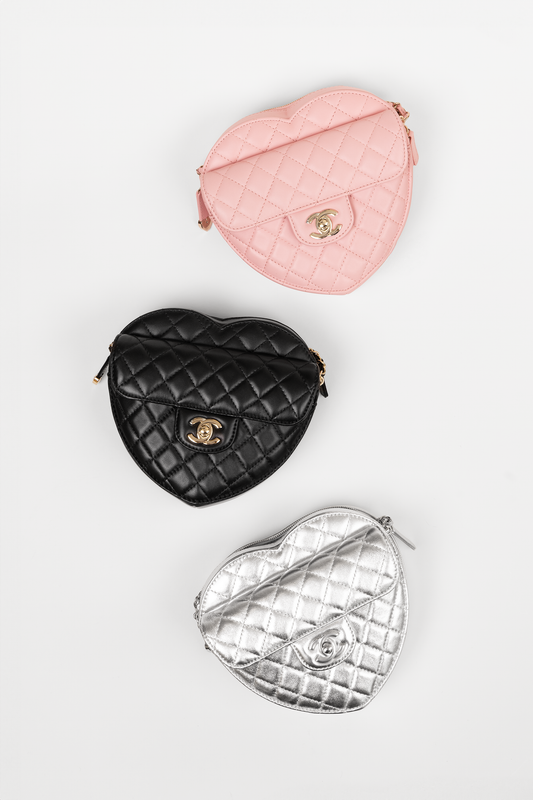 Chanel Heart Bags in Pink/Black/Silver
