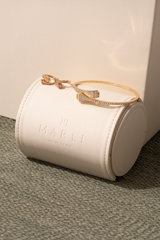 Marli Cleo Rose Gold Full Diamond Midi Slip-On Bracelet and Huggie Earrings