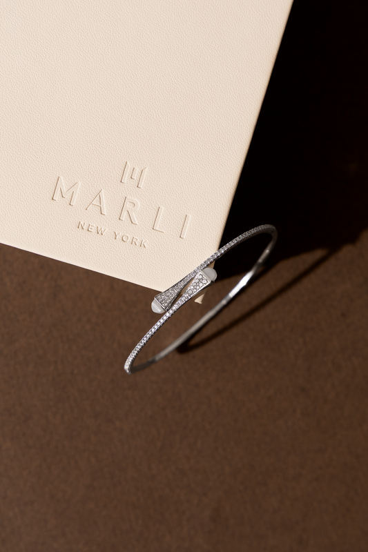 Marli Cleo White Gold Diamond/White Moon Stone Slip On Bracelet