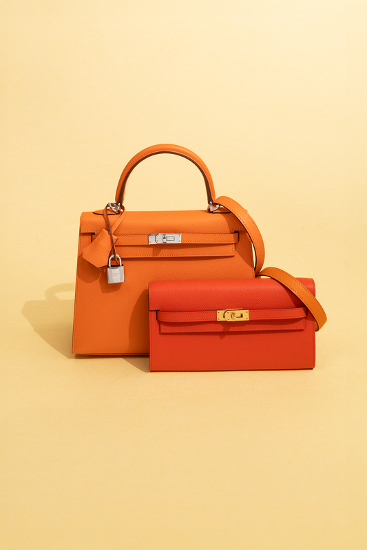 Hermès Kelly 25 Epsom Orange PHW & Hermès Kelly Wallet To Go Epsom in Capucine GHW