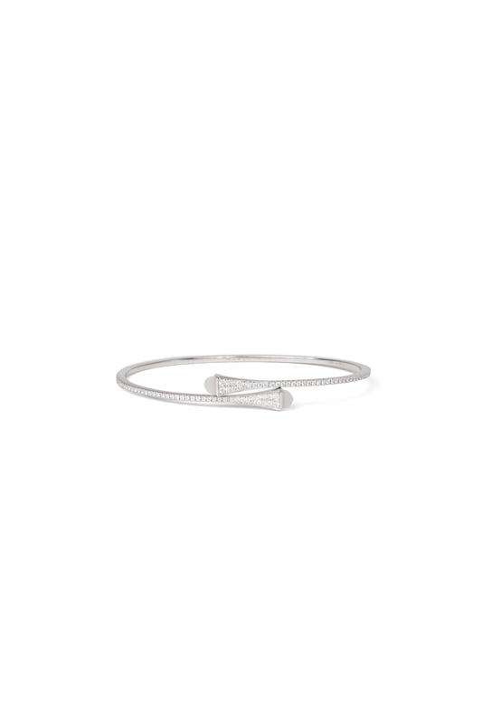 Marli Cleo White Gold Diamond/White Moon Stone Slim Slip-On Bracelet