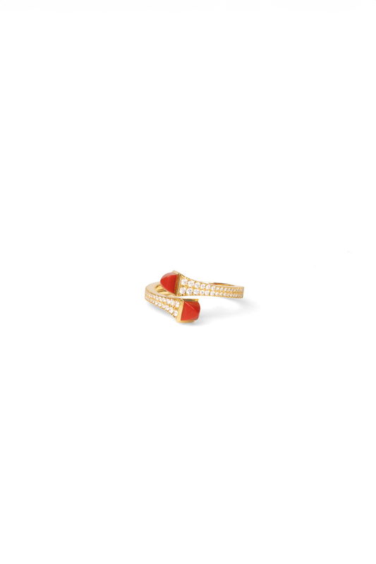 Marli Cleo Slim Ring in Yellow Gold Diamond/Red Agate