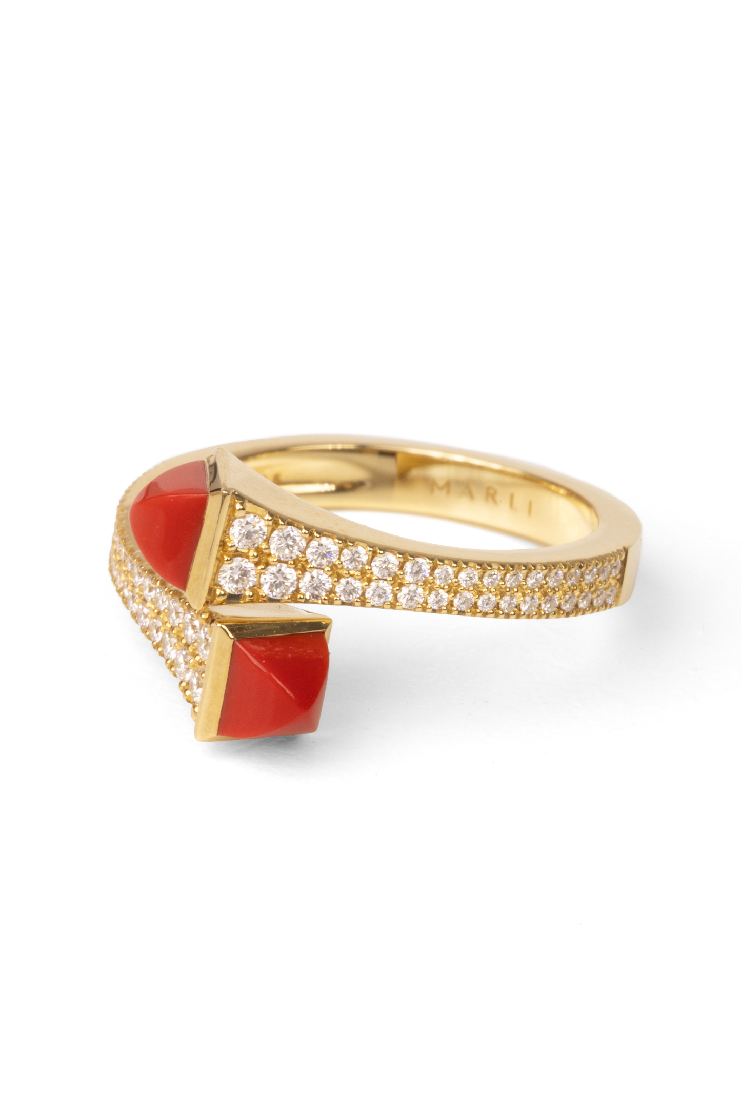 Marli Cleo Slim Ring in Yellow Gold Diamond/Red Agate
